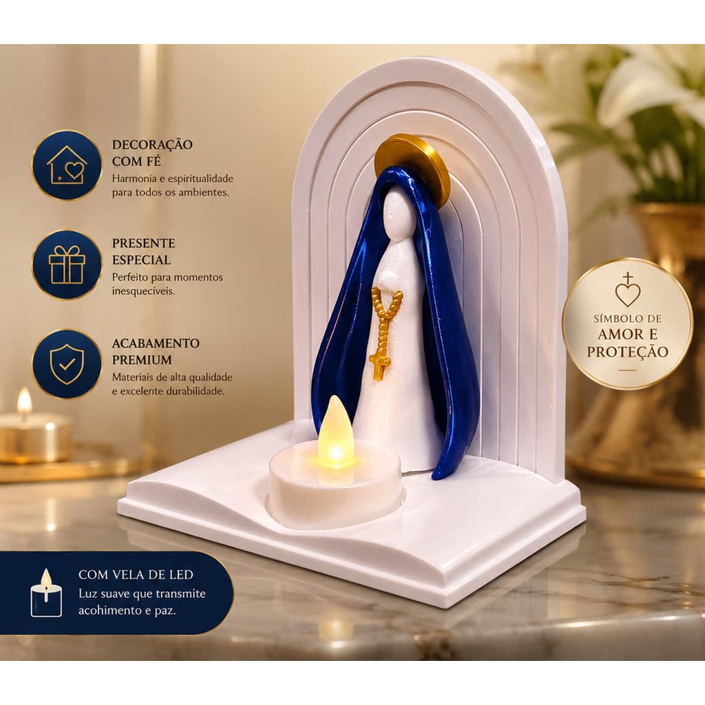 Oratório Capelinha Nossa Senhora Vela Led Decoração Premium