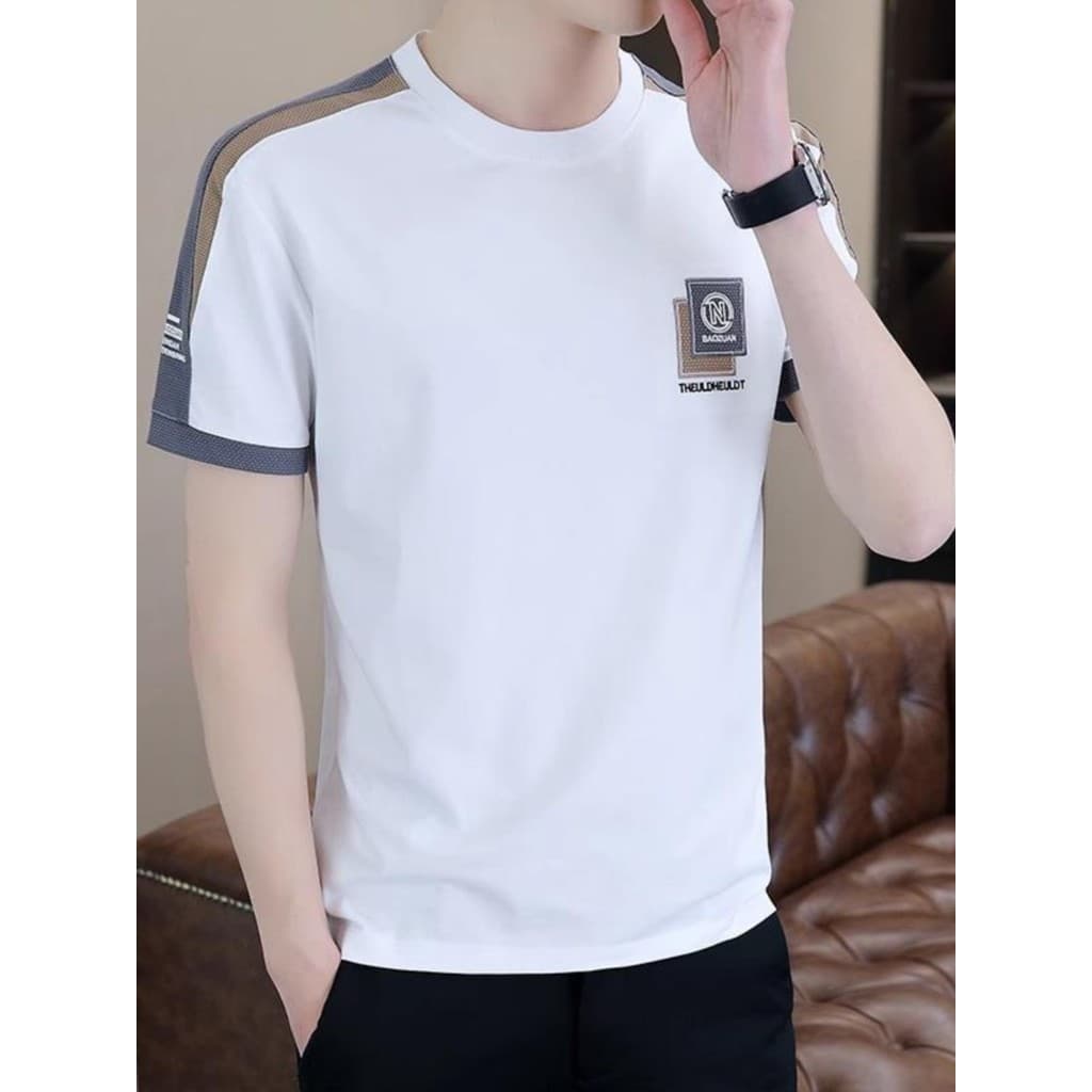 Camiseta masculina de manga curta estilo britânico Street Wear Casual 2026 camiseta roupas de alta qualidade seda gelo m