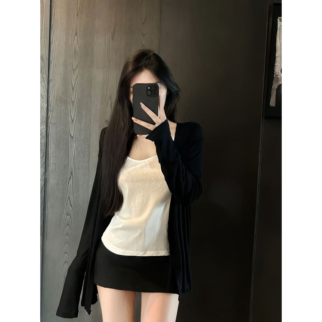 Preguiçoso preto de manga comprida jaqueta de malha camisola feminina outono Casual terno cintura alta em linha reta All