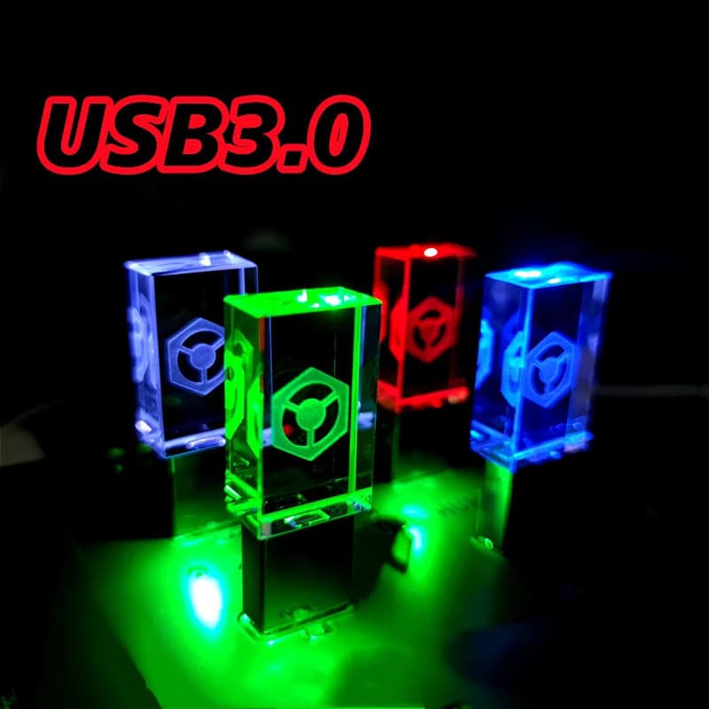 Unidade Flash De Alta Velocidade USB2.0 De Cristal De Metal Preto Com Luz LED 16 Gb 64