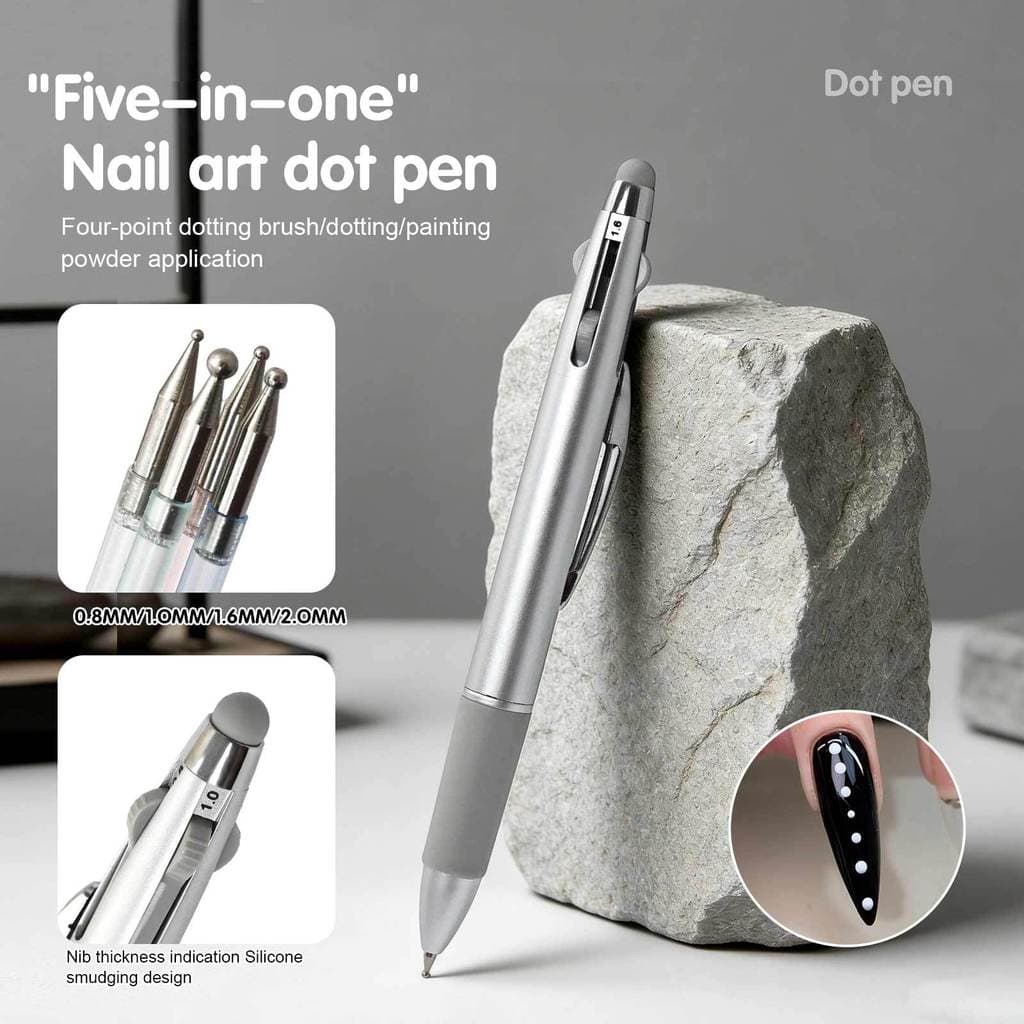 [New]Nail art tool 5-in-1 dotting pen, powder brush, mirror powder, mirror powder, press-on gradient dotting and edge pa