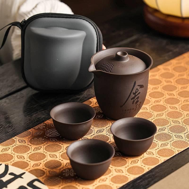 Zisha conjunto de chá para viagem, portátil, Kung Fu, conjunto de chá ao ar livre, copo rápido, um pote, seis xícaras, b