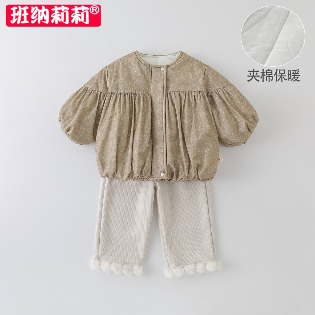 Meninas terno outono inverno roupas 2025 novo estilo bebê acolchoado jaqueta velo Sweatpants inverno roupas de bebê tern