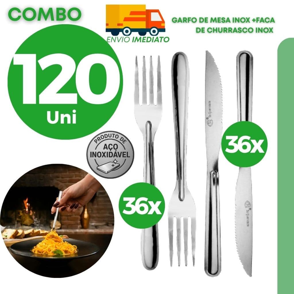 Kit Garfo Faca Mesa Inox Atacado Grande Escala Distribuidor Regional Comercial Restaurante Resistente