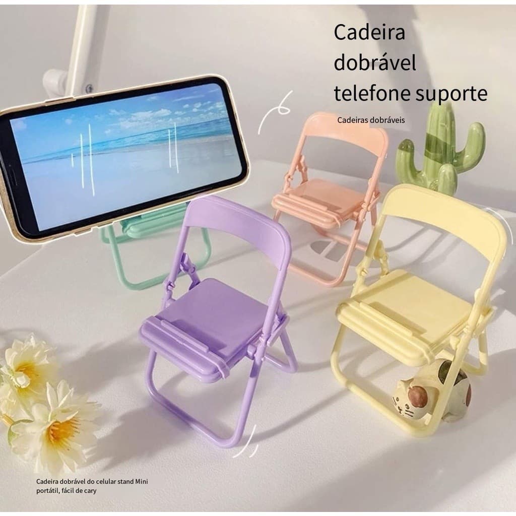 Mini Suporte Para Celular Formado Cadeira Dobrável Mesa Apoio