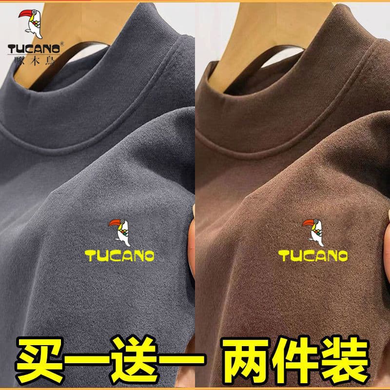 Woodpecker inverno meia gola alta moletom masculino forro de lã engrossado camisa de fundo quente gola média interna