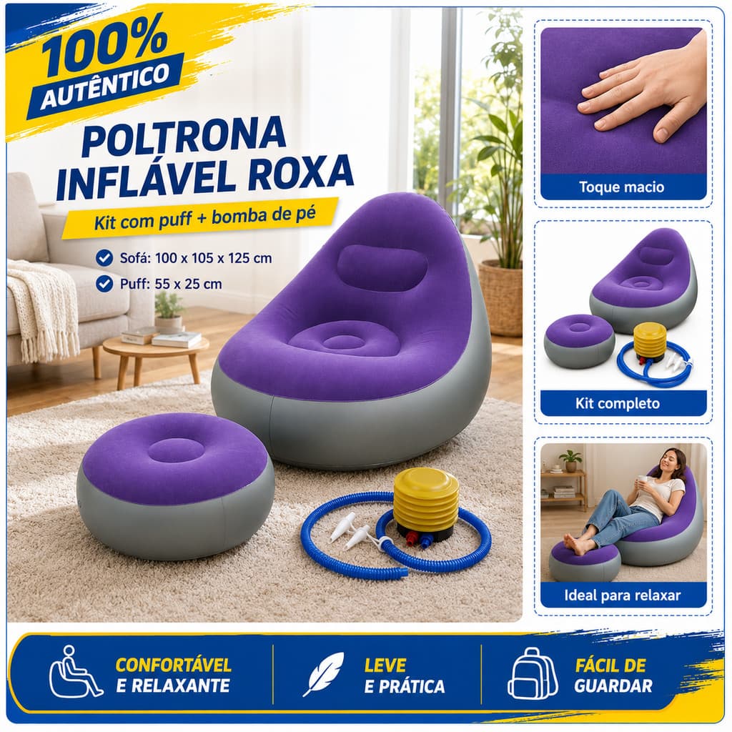 Conjunto de sofá inflável portátil com bomba de ar — Ideal para relaxar, praia, camping e viagens