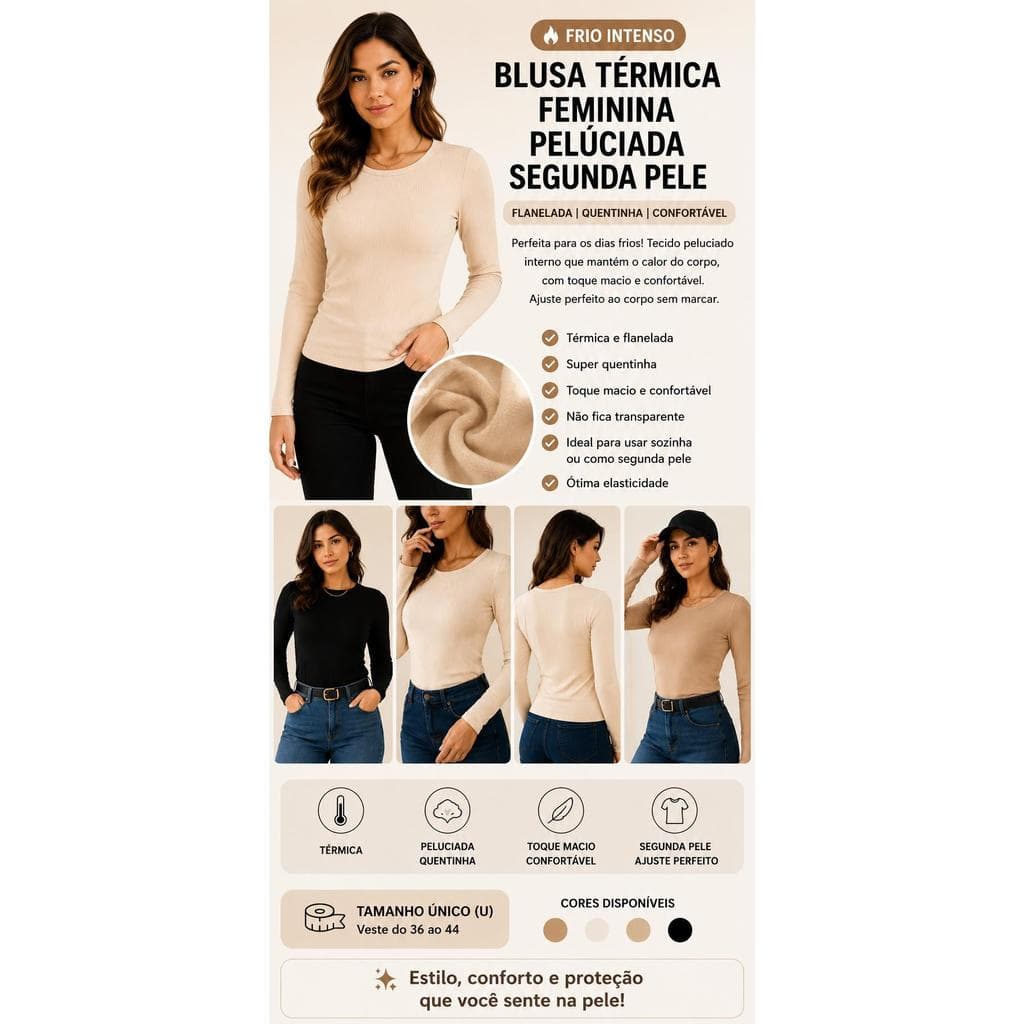 Blusa Térmica Feminina Canelada Peluciada Segunda Pele Manga Longa Inverno