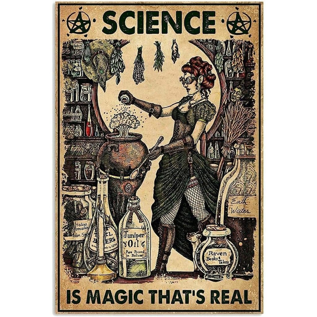 A Ciência é Magia Bruxa Placas de Metal Vintage Pintura em Ferro Decoração de Parede Bar Pub Man Cave Cat Club Novidade