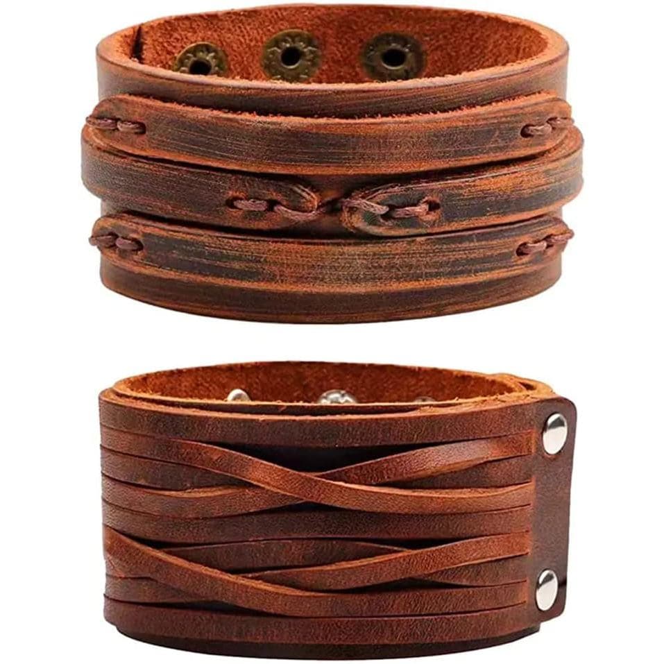Pulseira de Couro Punk NIGHTCRUZ, 2 Peças de Pulseira de Couro Vintage para Homens e Mulheres