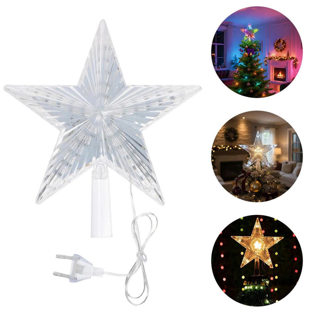 Estrela Ponteira Árvore de Natal LED Colorida Pisca Pisca Enfeite Natalino Decorativo Luzes Festa Natal