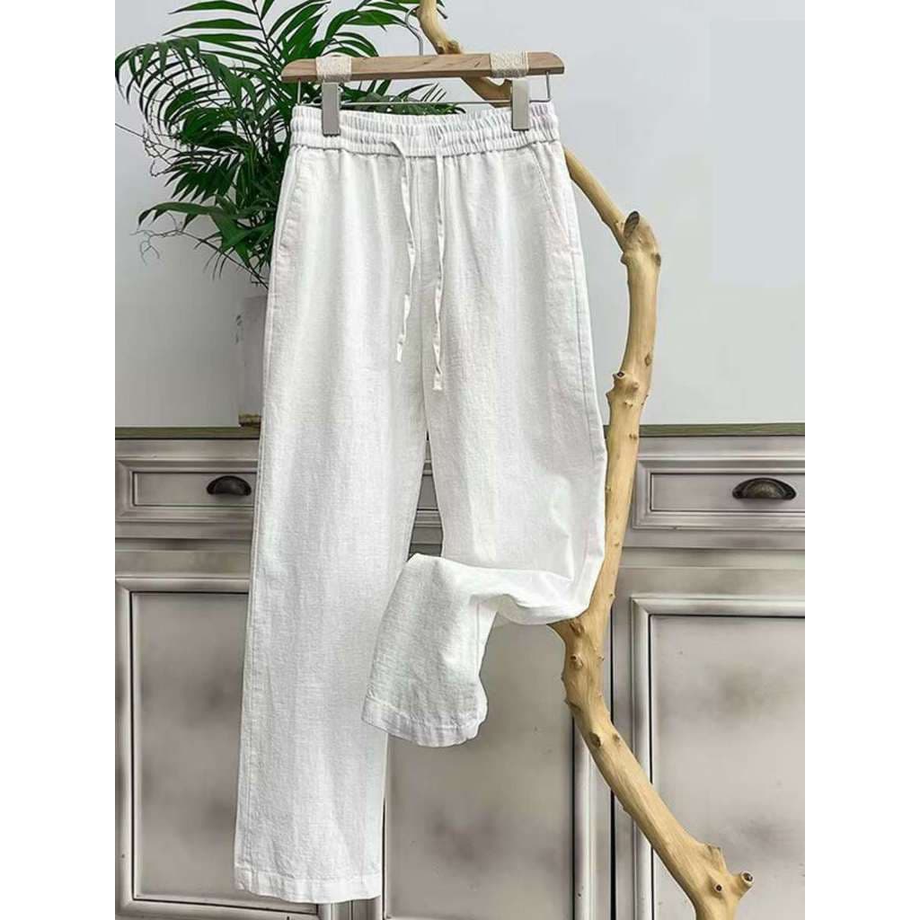 Calças da moda calças casuais masculinas primavera outono estilo fino versão coreana linho verão solto em linha reta alg