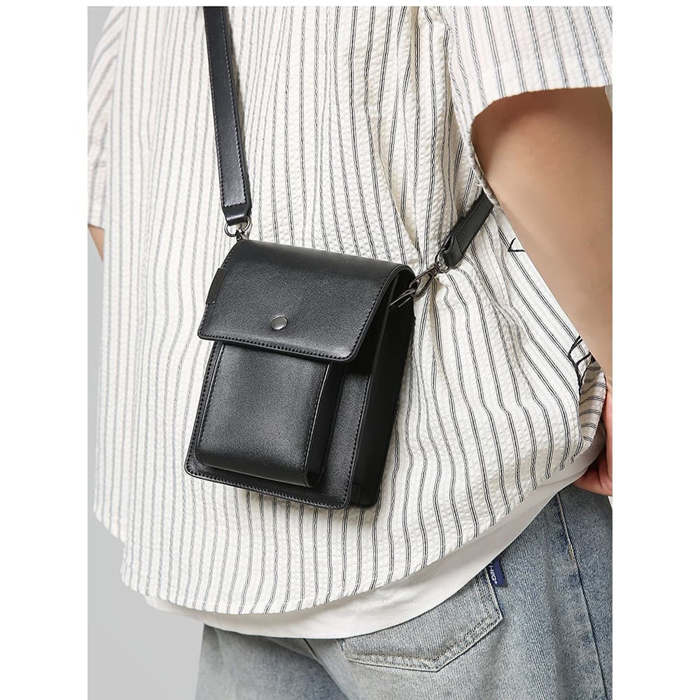 Ins estilo versão coreana Vertical couro saco do telefone móvel corda Flip pequeno quadrado saco das mulheres dos homens