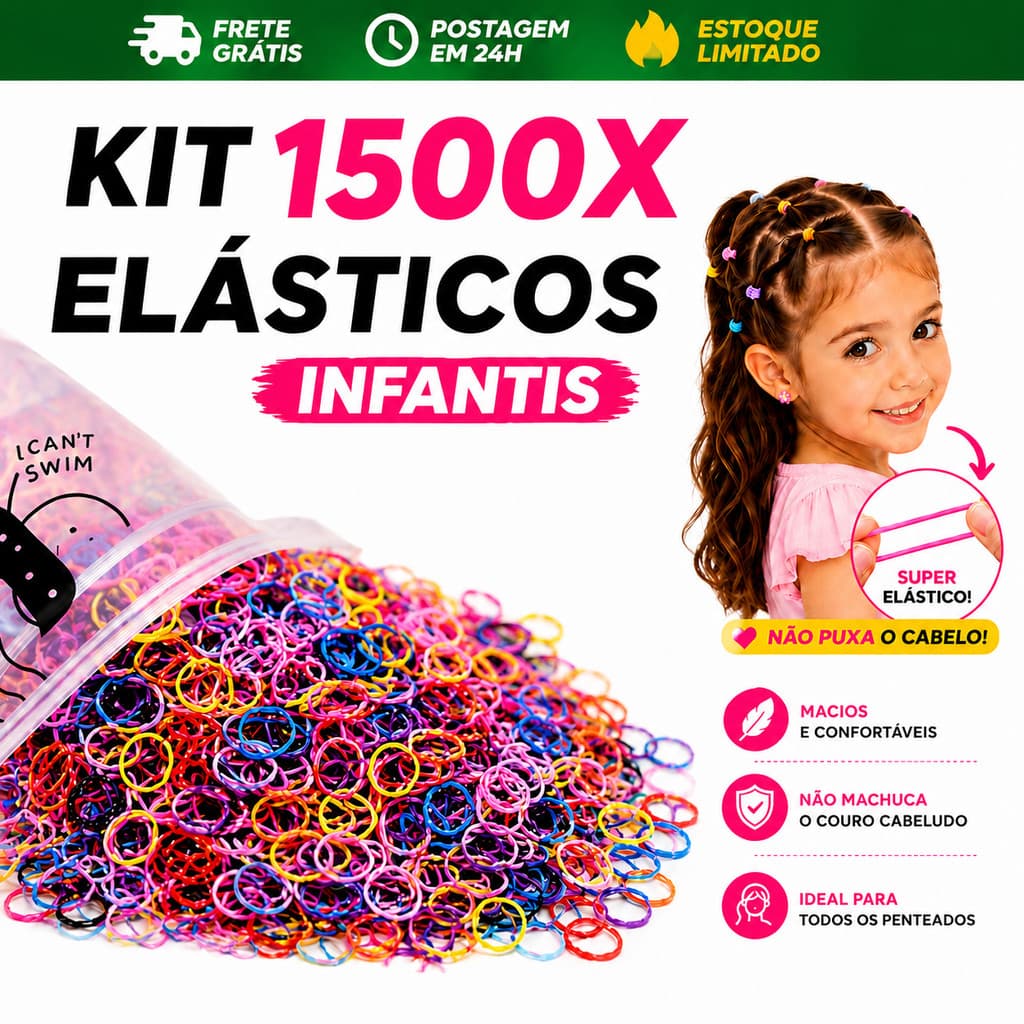 Kit 1500x Elástico de Cabelo Feminino Descartável Multicolorido Envio 24h