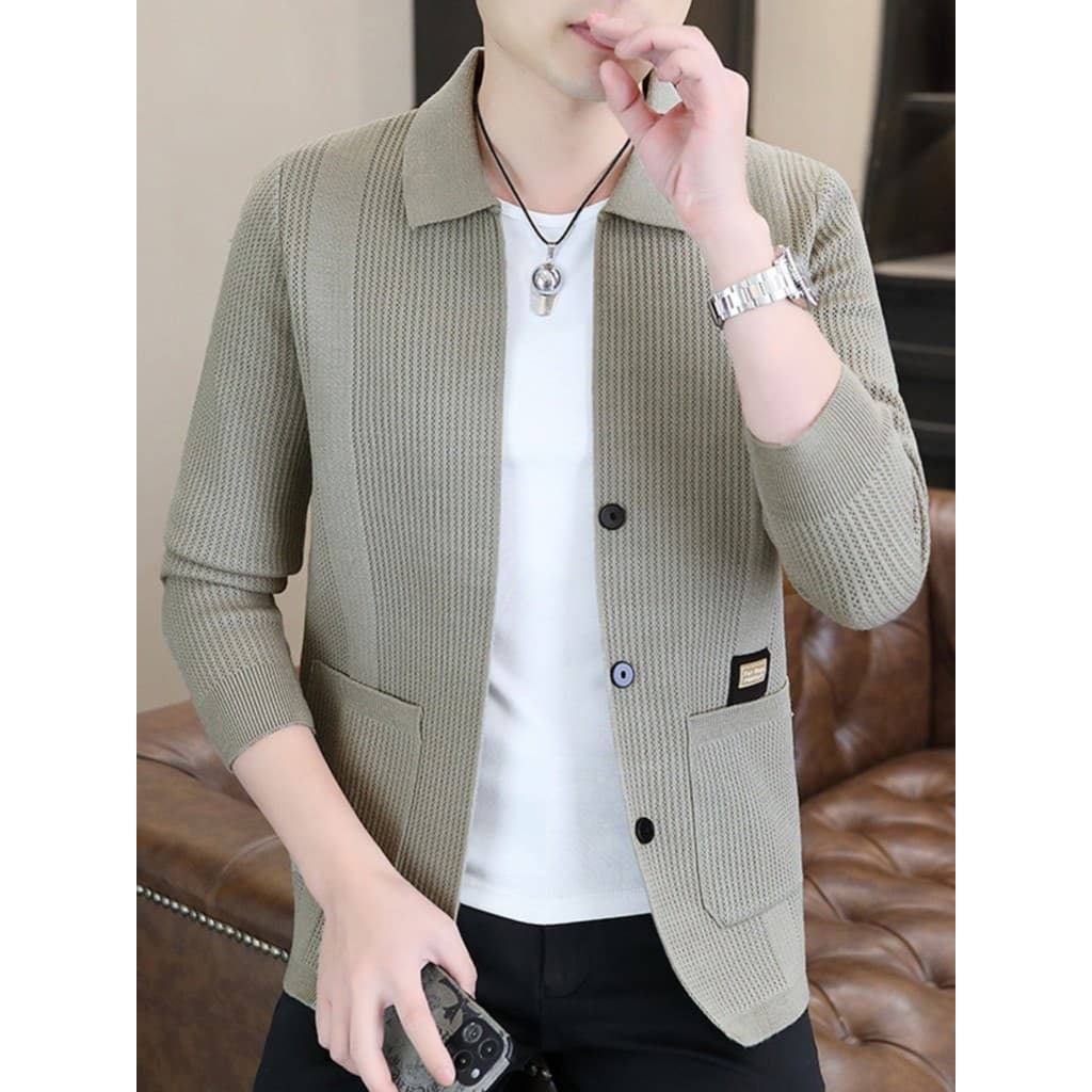 Novo High-End de malha Cardigan jaqueta masculina primavera outono lapela jaqueta camisola masculina roupas superiores C