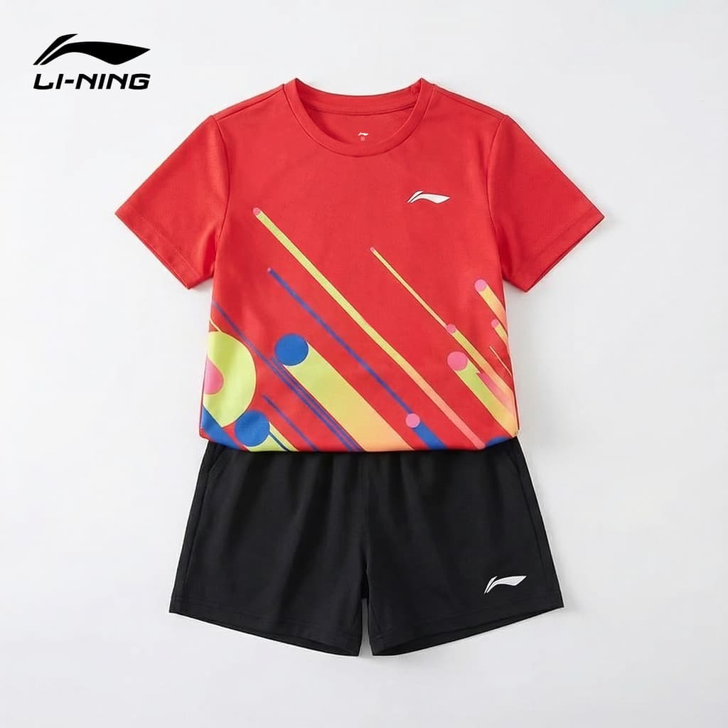 Li Ning terno esportivo infantil de secagem rápida, meninos, meninas, manga curta, secagem rápida, respirável, Badminton
