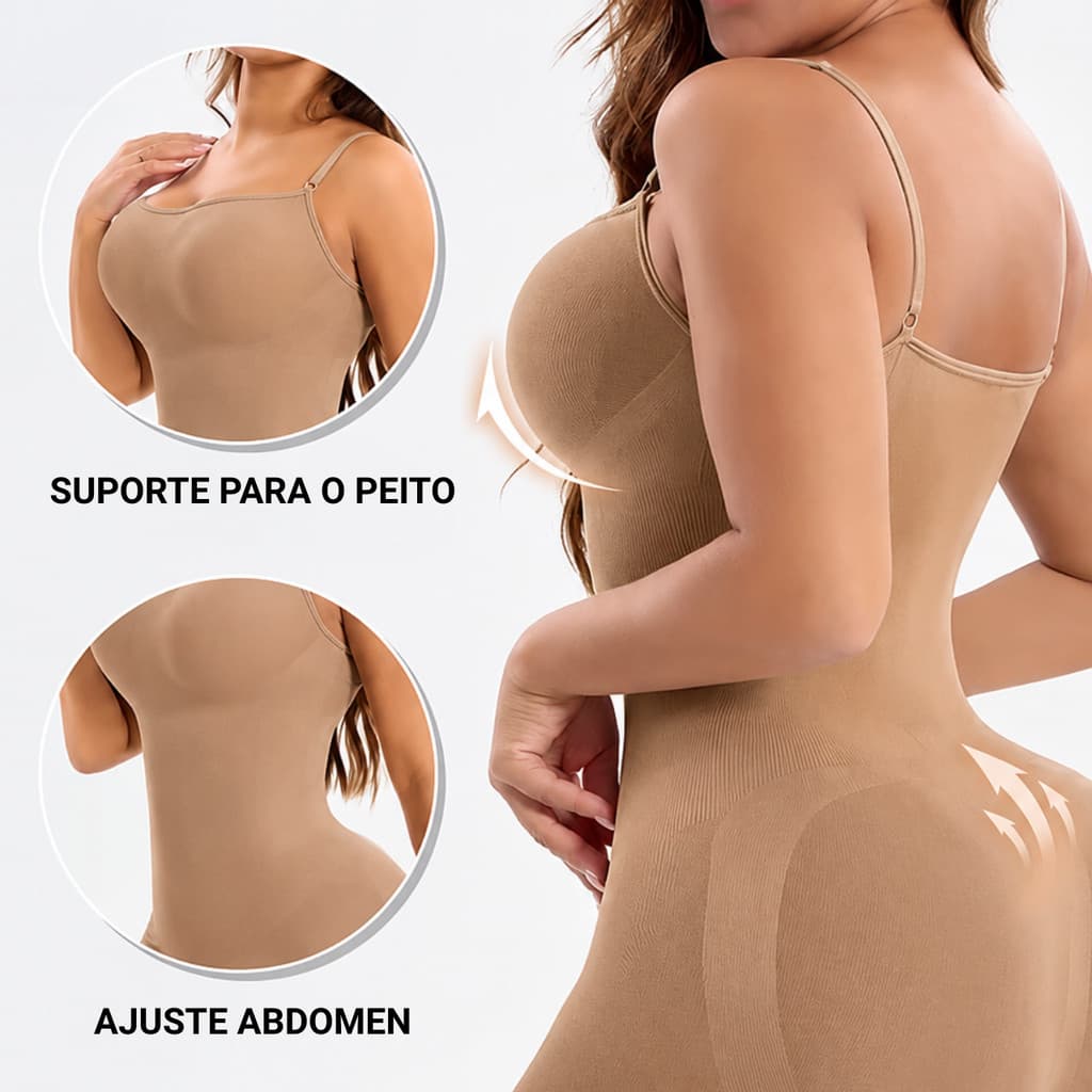 Body Macaquinho Modelador Bege Sem Costura Reduz Barriga Levanta Bumbum Com Bojo