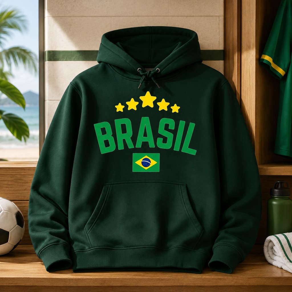 Moletom Canguru Estampa Brasil Copa do Mundo Futebol Torcida Brasileira Premium 3 Cabos
