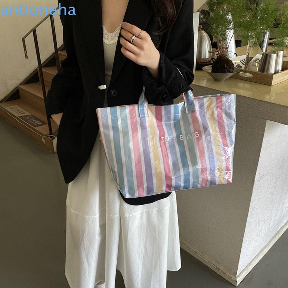 Sacola Listrada De PVC ANTIONEHA , Bolsa De Gelatina Transparente À Prova D'água Com Estampa De Letras Ombro