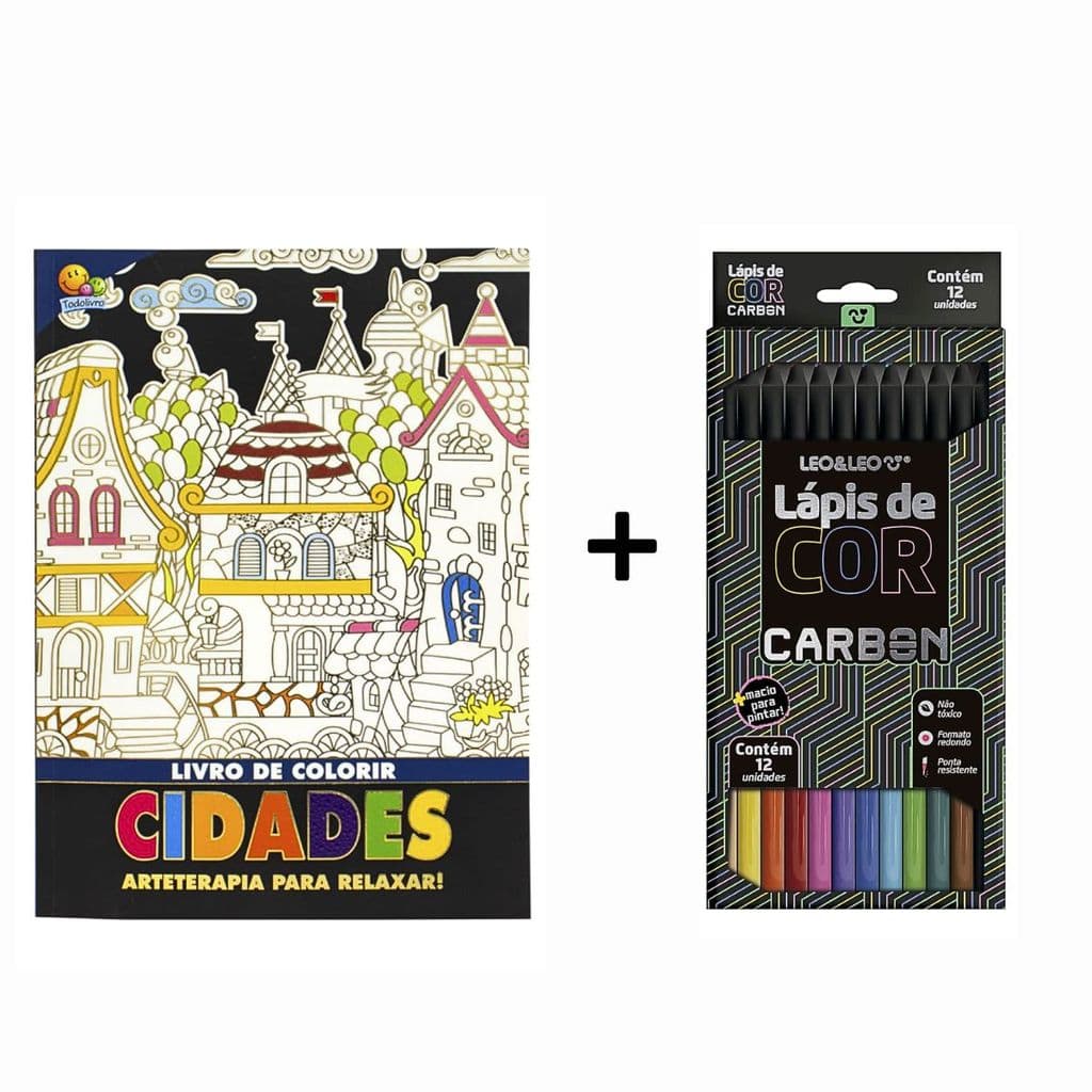 Kit Arteterapia Cidades + Lápis De Cor Carbon 12 Cores