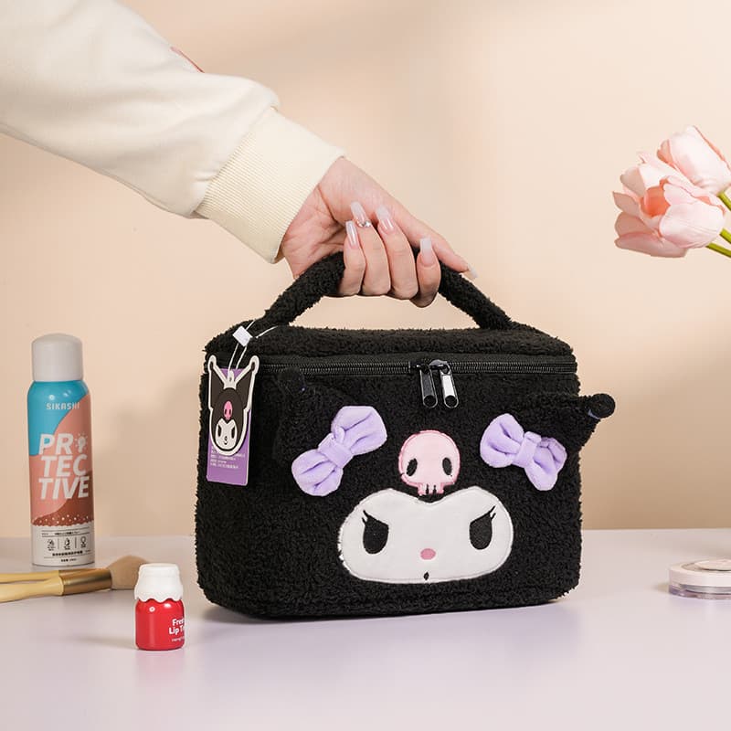 Kuromi bolsa cosmética portátil tridimensional de alto valor, desenho animado, caveira, arroz, grande capacidade, armaze