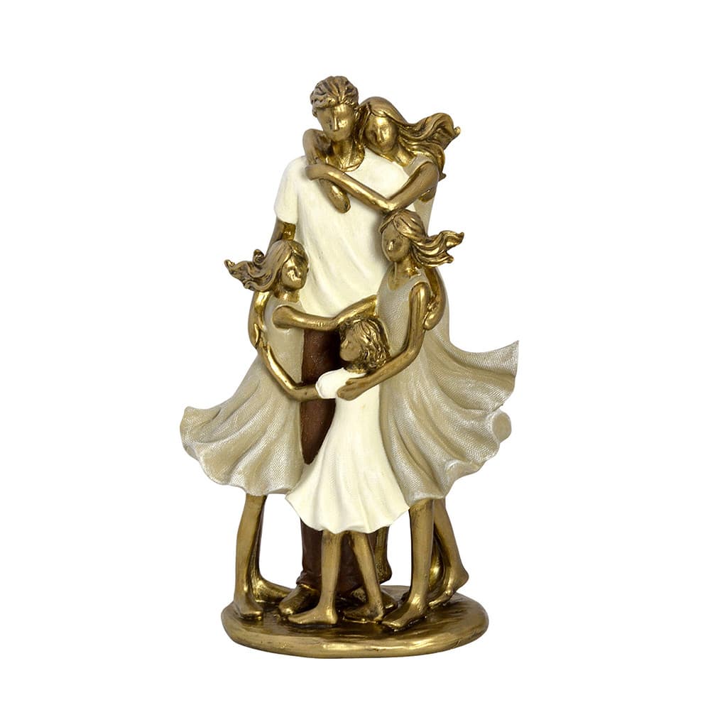Escultura Estatueta Estátua Família Casal Três Filhas Meninas Casa Sala Quarto Escritório Rack Estante Decorativa Mesa