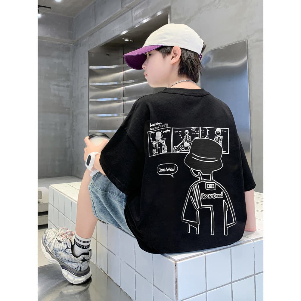Roupas infantis meninos roupas de verão puro algodão camiseta 2026 novo estilo verão médio grande crianças bonito estilo