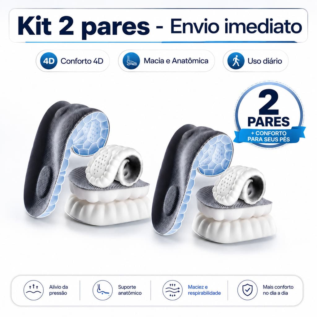 Kit 2 Pares de Palmilhas 4D Nuvem Ortopédica Alto Conforto