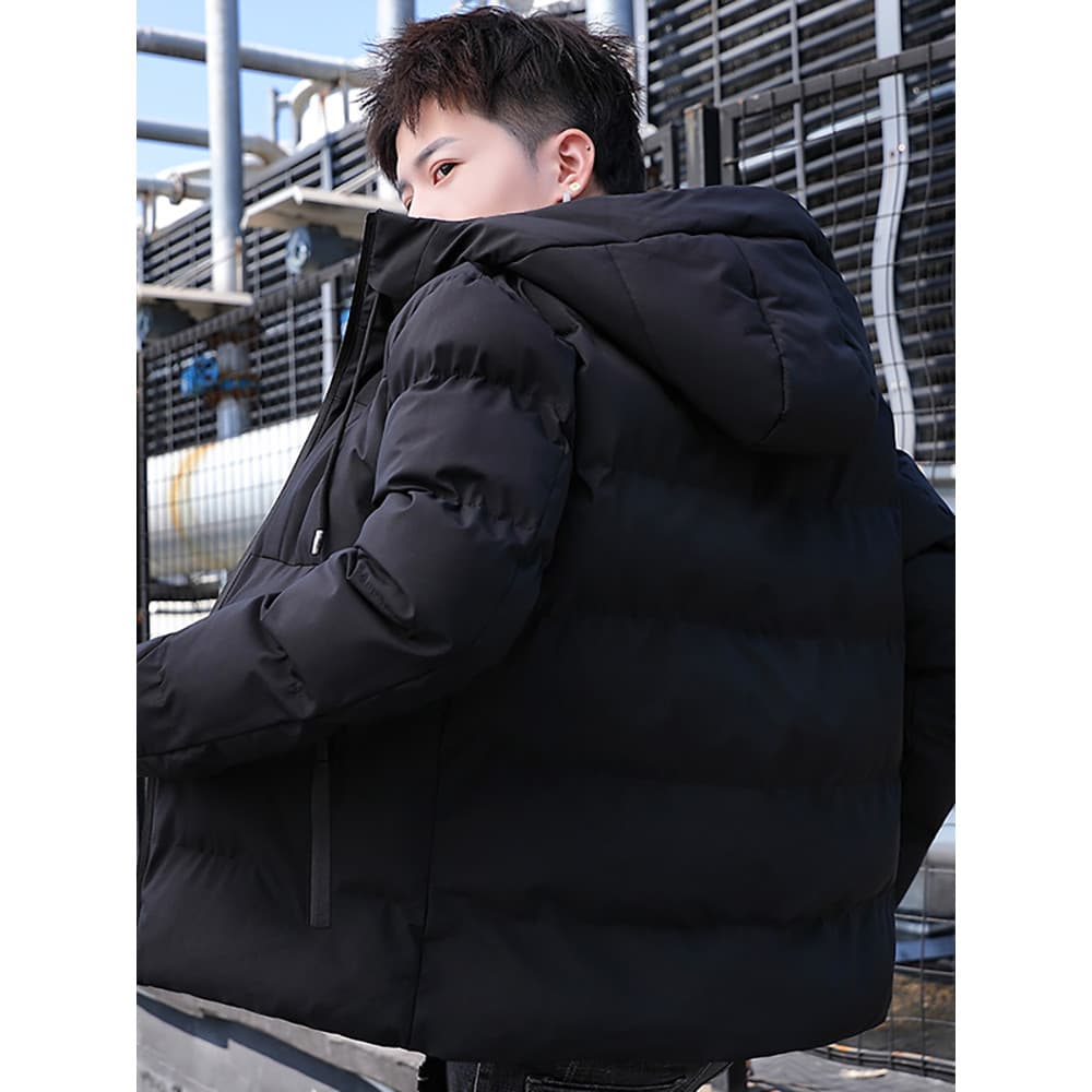 Jaqueta acolchoada masculina com capuz, inverno 2024, novo estilo, roupa de rua, jaqueta acolchoada curta, à prova de ve