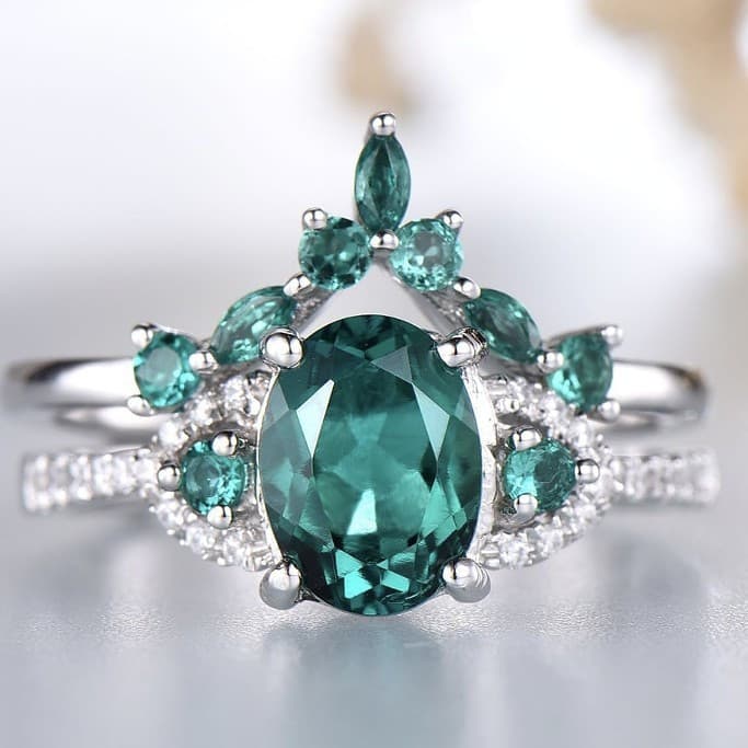 Conjunto de Anéis Elegantes com Zircônia para Mulheres, Conjunto de Duas Peças com Micro-Incrustação de Esmeralda, Acess
