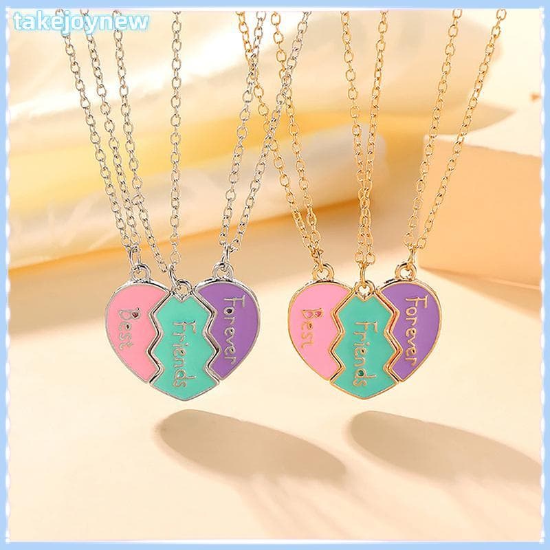 [takejoynewBR] Conjunto BFF Nelace Para 3 Meninas Combinando Pingente De Coração Joias Da Amizade Presente Tbr