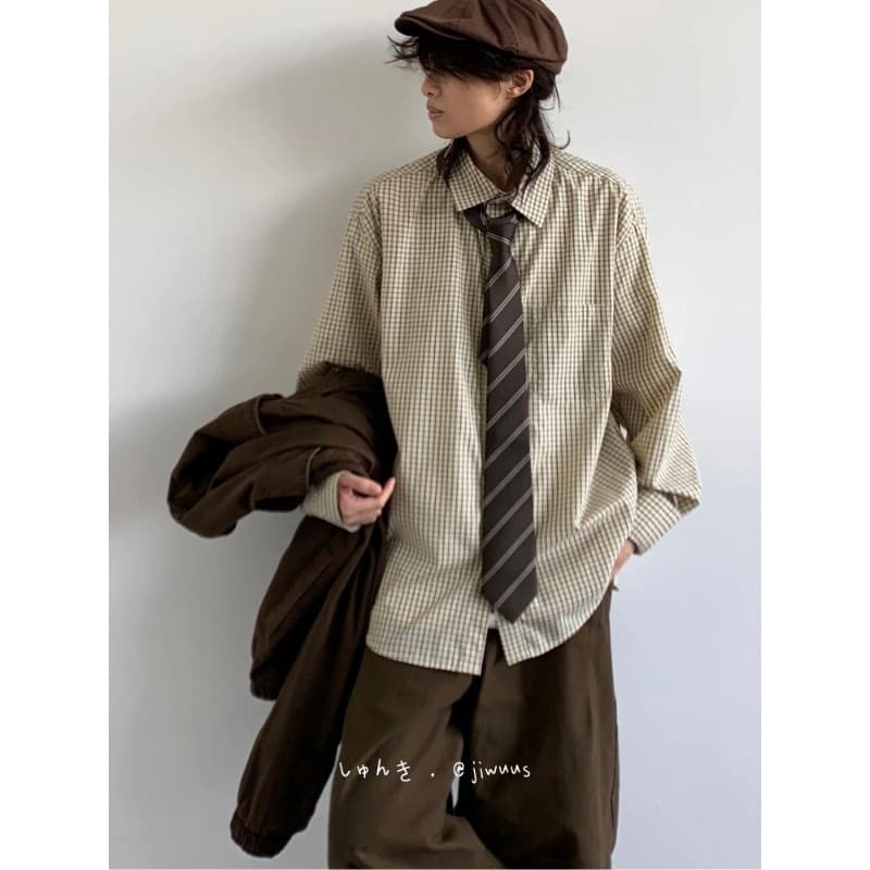 Primavera outono japonês Retro fino xadrez camisa de manga comprida meninos meninas Unisex estilo Preppy solto Casual ca