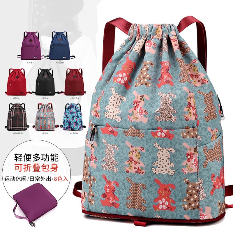 Oxford pano cordão bolso cordão mochila feminina à prova dwaterproof água dobrável saco de viagem grande capacidade espo