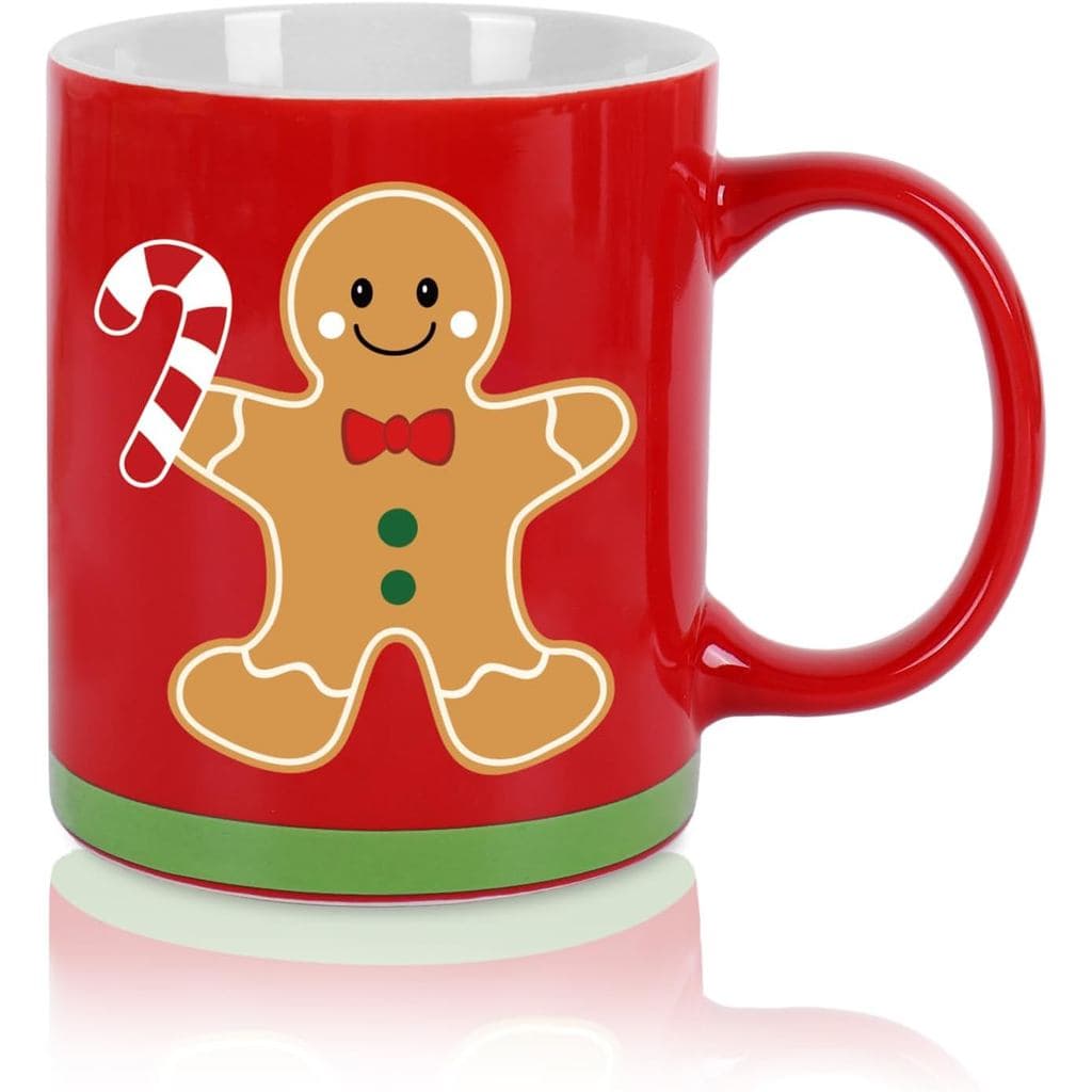 Caneca de Natal Whaline, Caneca de Café com Tema de Boneco de Gengibre e Bastão de Açúcar, Vermelha, Marrom, Verde, Cerâ