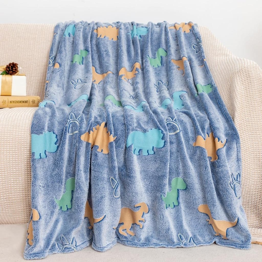 GOSALISU Glow in The Dark Dinosaur Throw Blanket 50 x60 inch Luminous Dino Blanket Toys for 3 4 5 6 7 8 9 10 11 12 Year