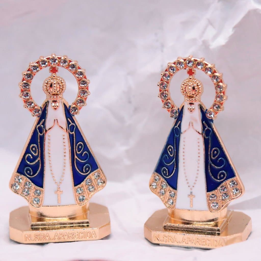 Kit 2 Imagens Nossa Senhora Aparecida Metal Com Brilho Para Carro , Mesa , Escritório