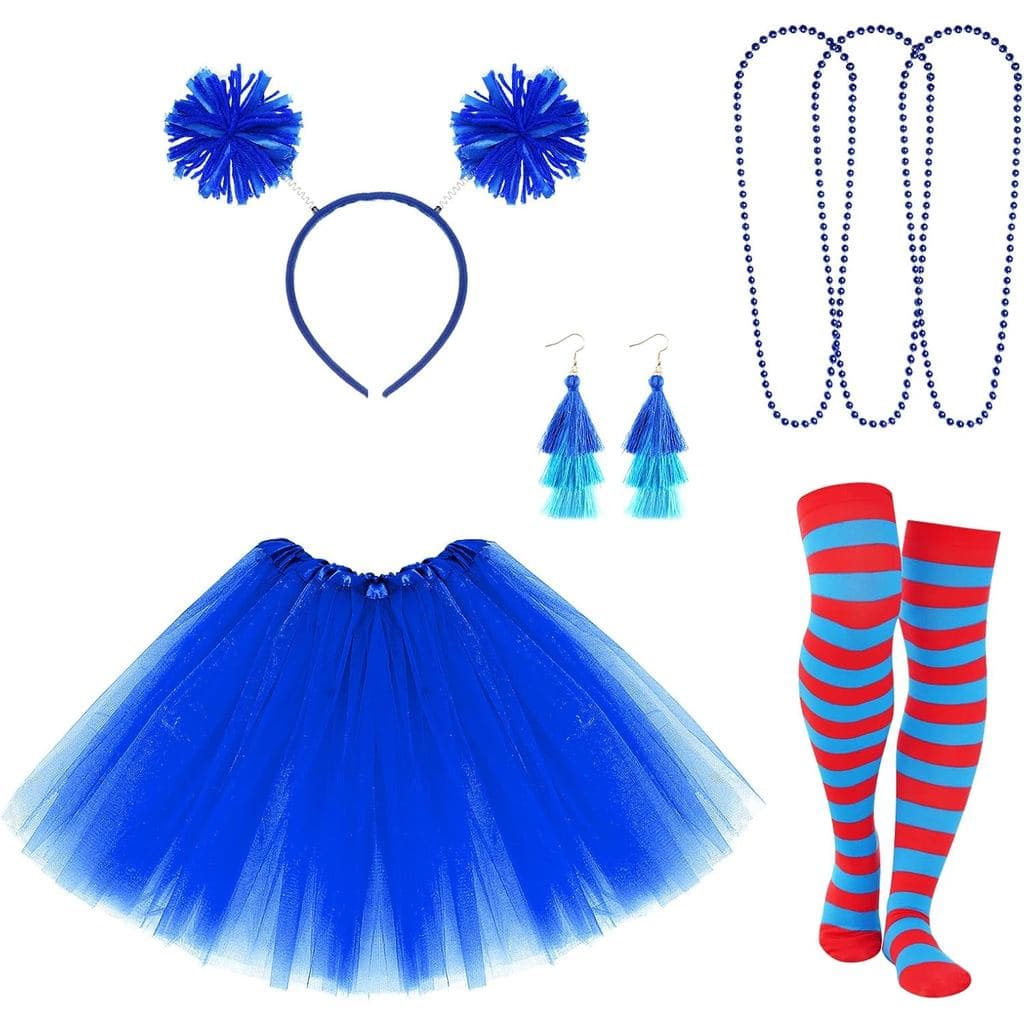 80s Tutu Costume Accessories for Women Layered Tutu Necklace Tassel Earrings with Pom Headband for Halloween Mardi Gras(