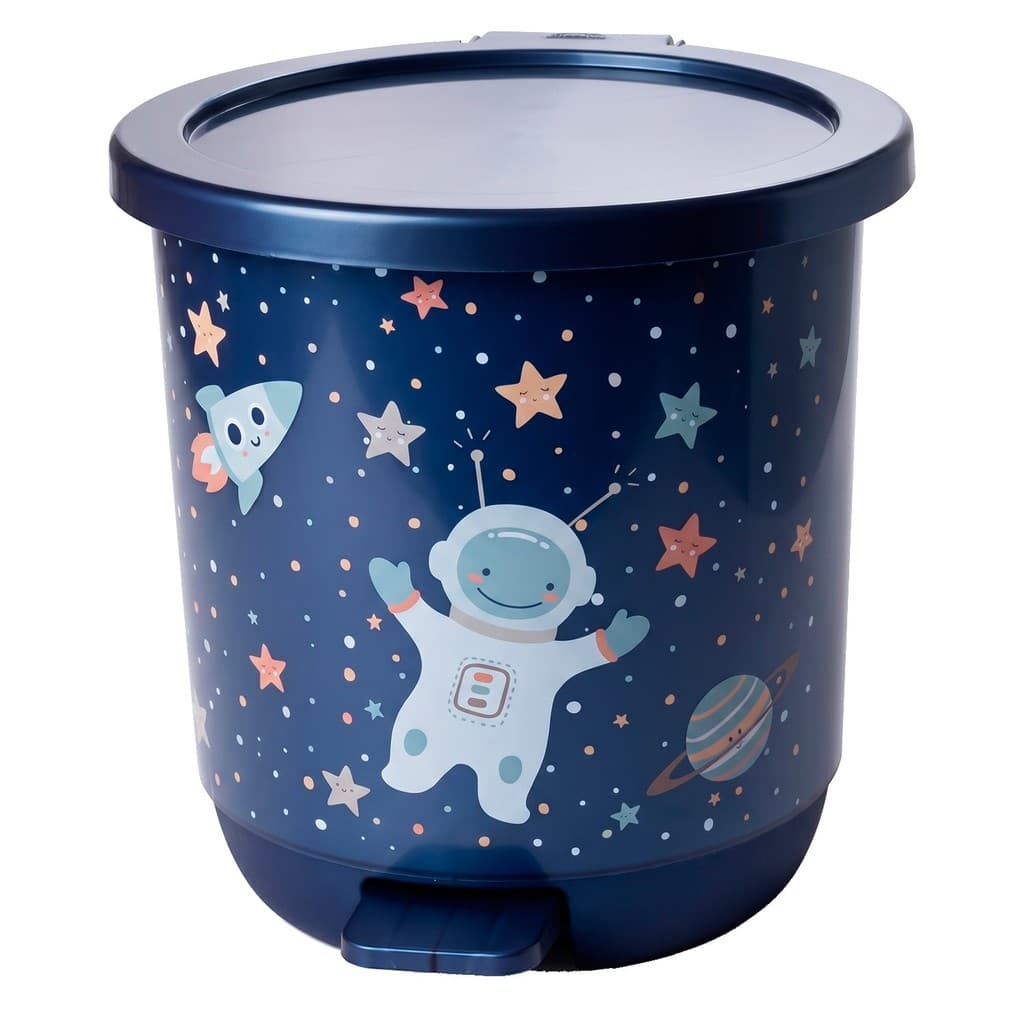Lixeira Com Pedal E Tampa Astronauta 6,5 Litros Lixo Pequeno Infantil Azul Bebê Banheiro Casa
