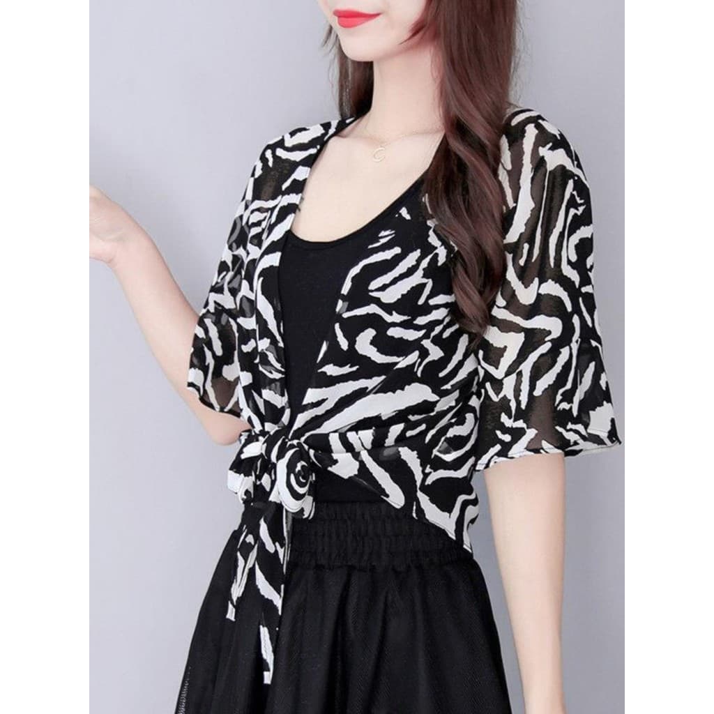 Versão coreana Chiffon pequeno xale colete jaqueta fina verão curto xale com saia exterior protetor solar roupas feminin