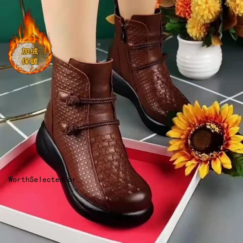 Botas Martin populares com solas redondas e macias, adequadas para mães, para o outono e inverno, cabedal de couro macio