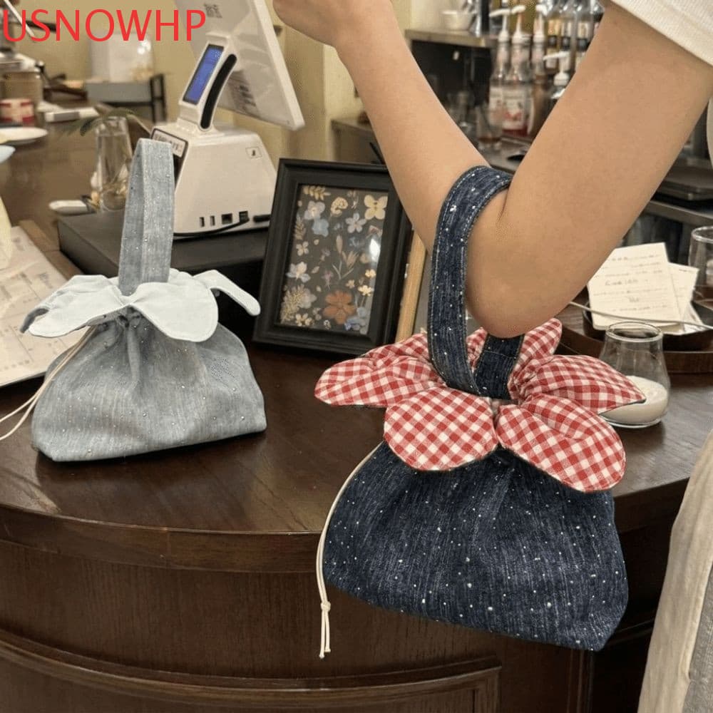Bolsa Com Cordão USNOWHP , Balde Em Formato De Flor De Nylon De Lona Irregular Leve De Grande Capacidade