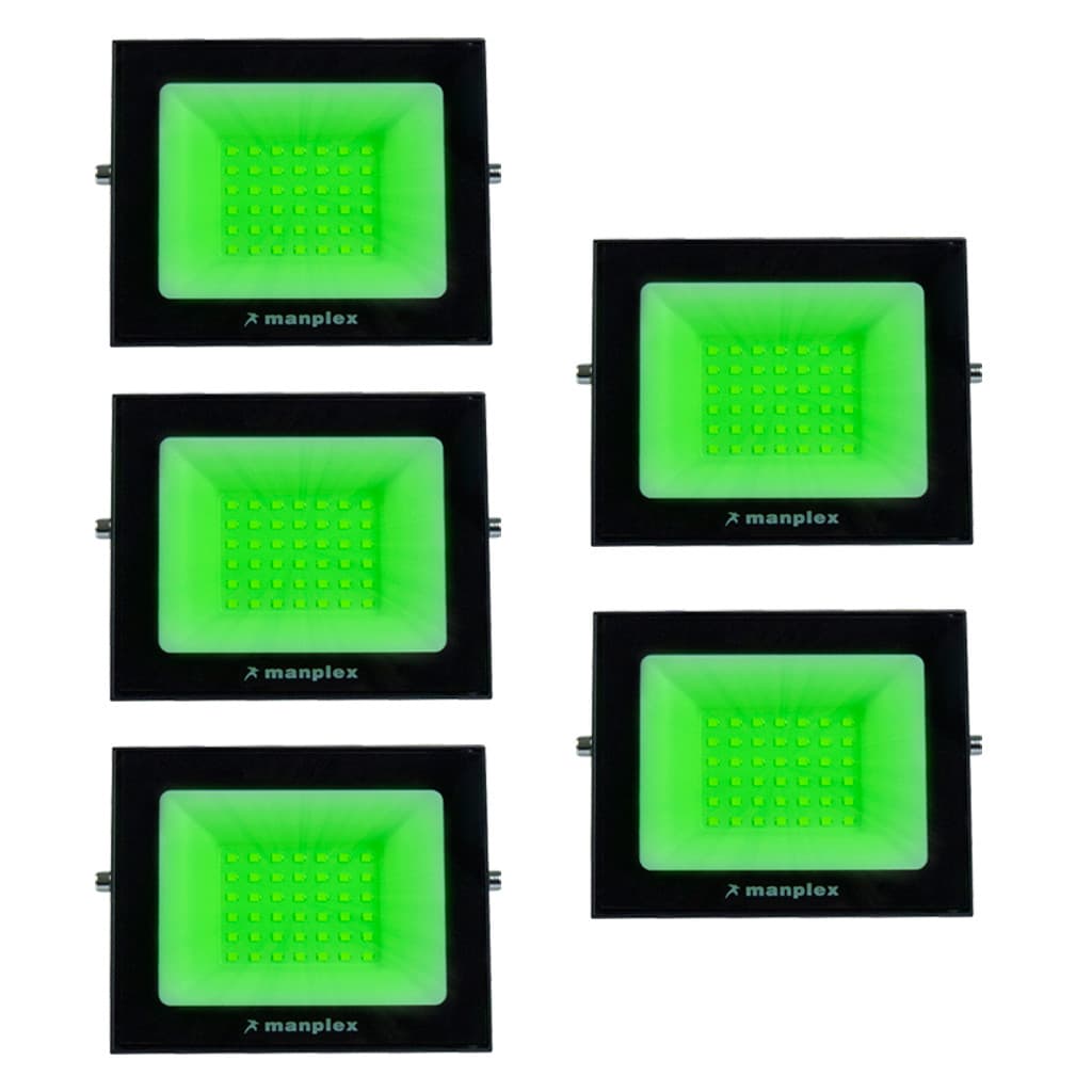 Kit 5 Un. - Refletor Holofote Slim Led Prova D'Água Verde 50W - 4000L