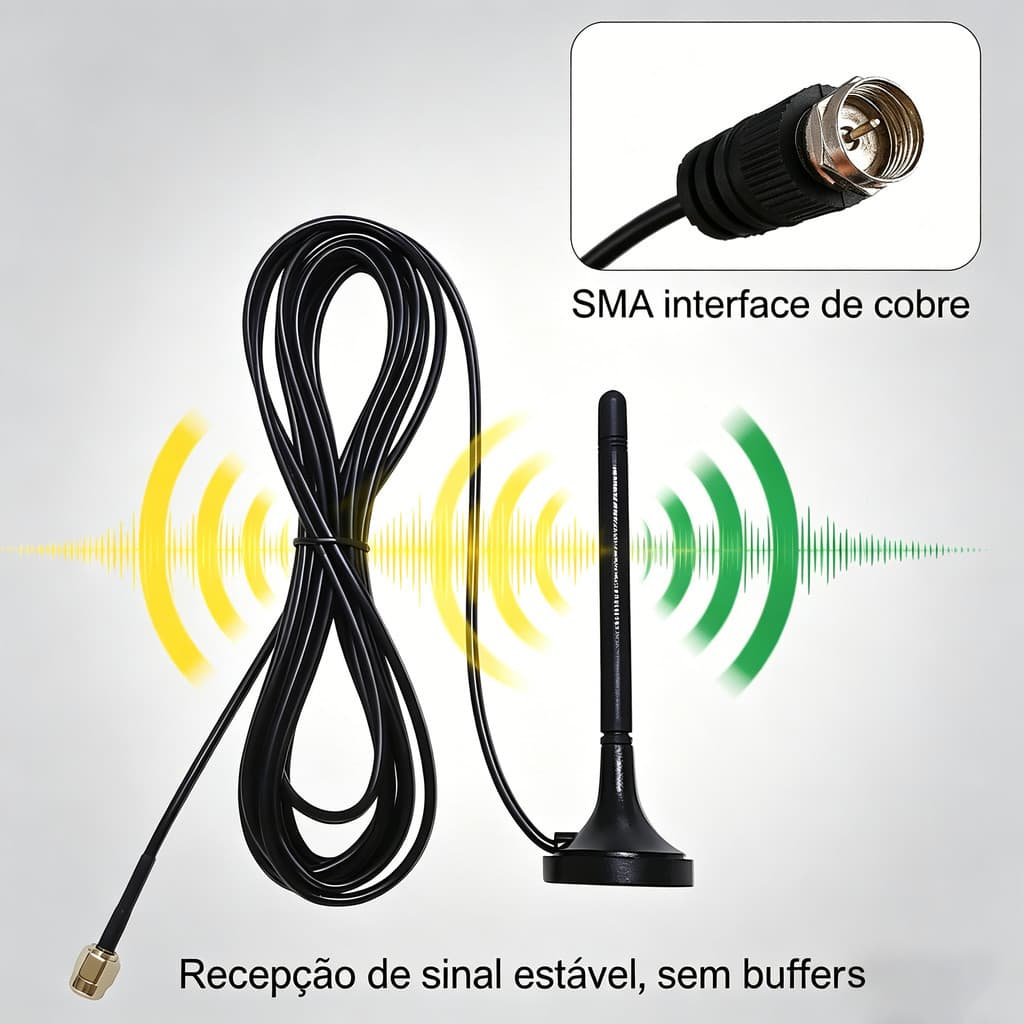 Antena Digital de TV Base Imã Full HDTV Alta Sensibilidade Longo alcance 5 metros Interna ANJGG BRASIL