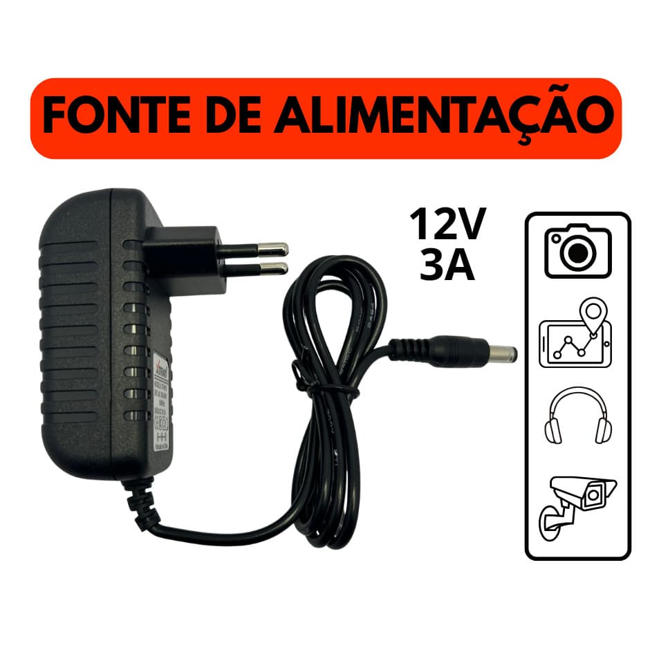 Fonte de Alimentação 12V 3A Bivolt Real - Carregador Ultra Estável para LED e CFTV