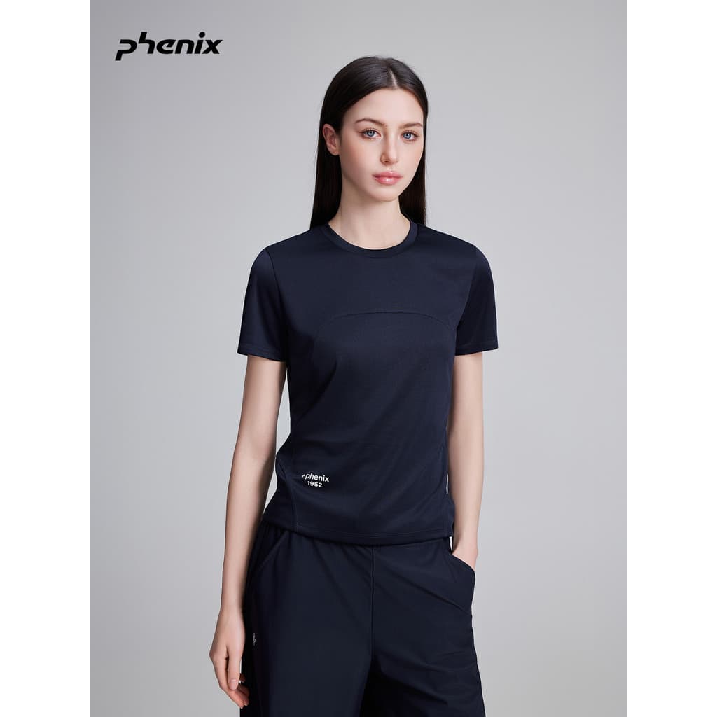+fenix Phoenix Outdoor Cool Manga Curta Feminina 2026SS Novo Estilo Gola Redonda Textura Solta Camiseta de Malha