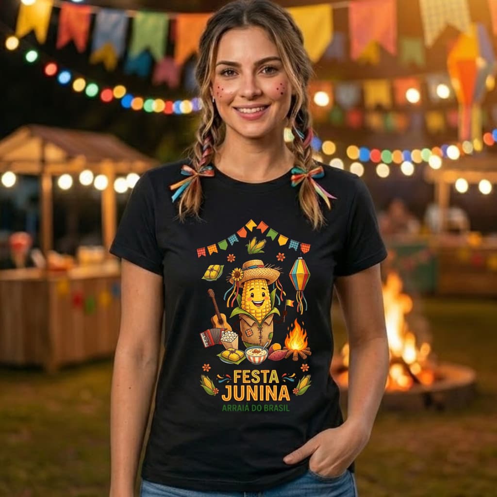 Camiseta Festa Junina Blusa Feminina Estampa Arraiá Do Brasil - Blusa T-Shirt São João