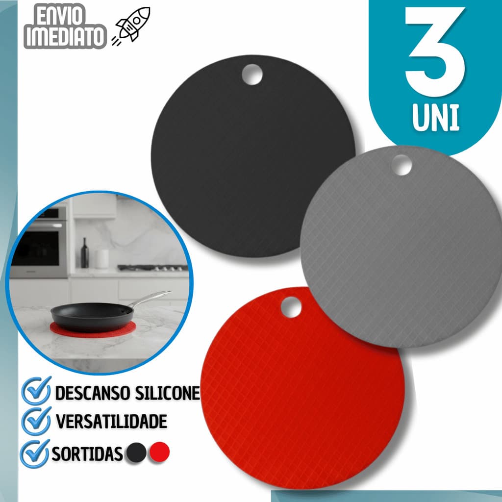 Descanso de Panela Em Silicone Proteção para Bancada Mesa Antiderrapante Resistente Cor Sortidas Utilidades Cozinha