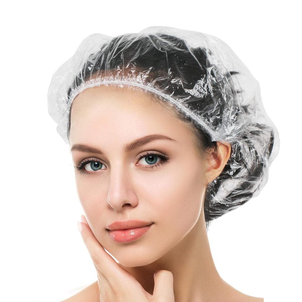 Auban 100PCS Toucas de Banho Descartáveis, Toucas de Plástico Transparentes Grandes e Espessas à Prova d'Água para Mulhe