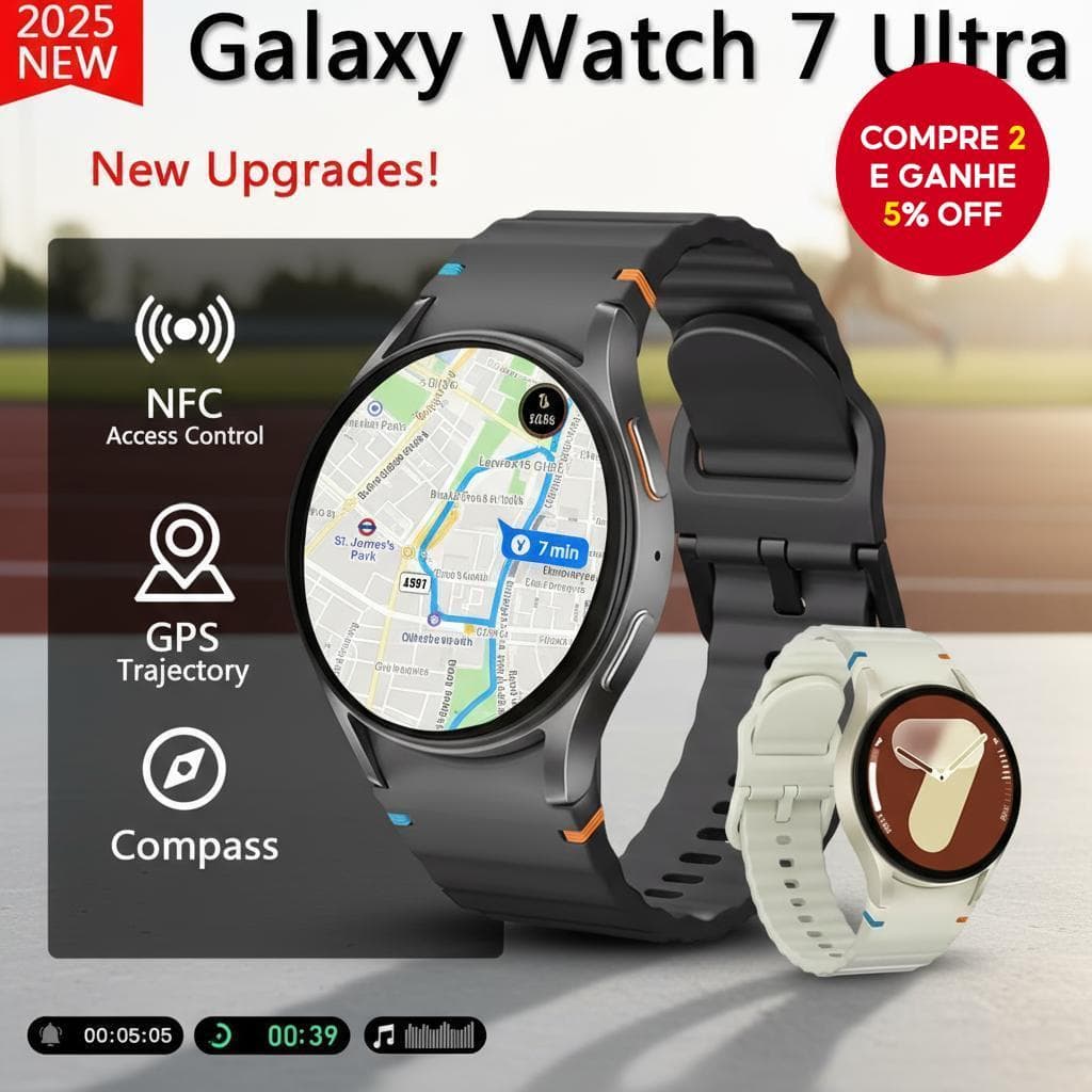 2025 Galaxy Smartwatch 7 Ultra GPS Relógio Inteligente para Homens e Mulheres Esportivo Fitness Bússola Monitor