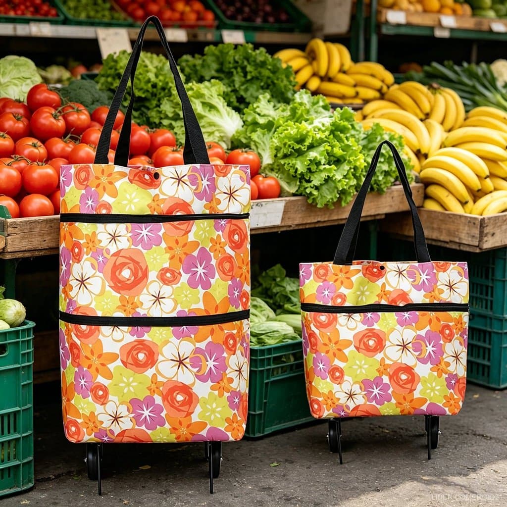 1 Pc Carrinho De Feira Dobrável Supermercado Sacola Bolsa de Compras Com Rodinhas e Alça CS-12-XH